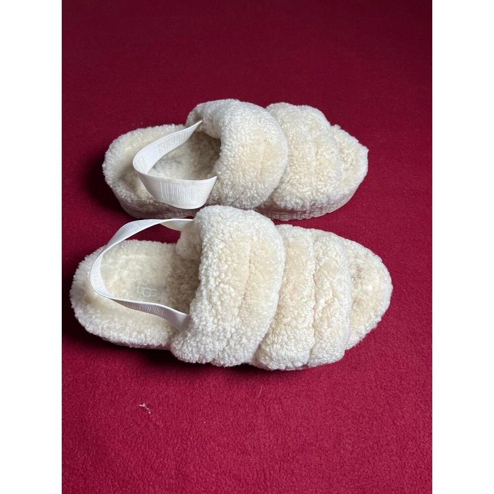 UGG Oh Fluffita Cream/Beige Fur Platform Slides Sandals Womens 10